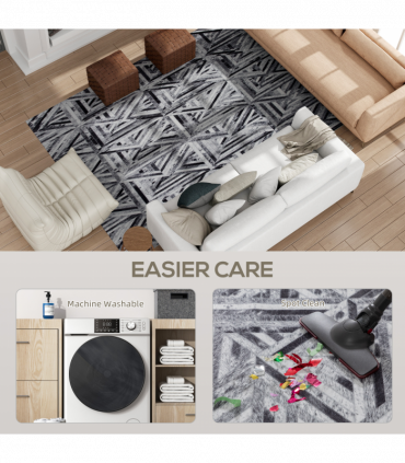 HOMCOM Non-Slip Washable Rug, Chenille Floor Carpet for Living Room, Black, 290х200