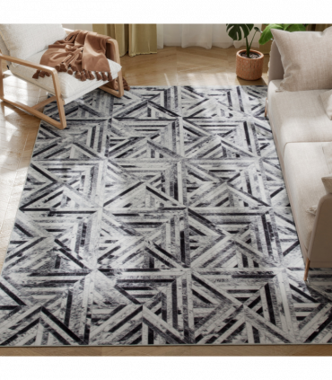 HOMCOM Non-Slip Washable Rug, Chenille Floor Carpet for Living Room, Black, 230х160