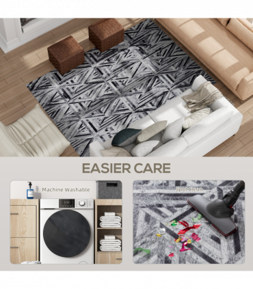 HOMCOM Non-Slip Washable Rug, Chenille Floor Carpet for Living Room, Black, 230х160