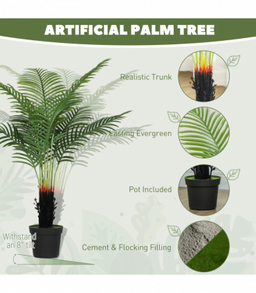 HOMCOM 120cm Artificial Areca Palm Tree with PE Leaves and Flocked Soil