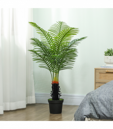 HOMCOM 120cm Artificial Areca Palm Tree with PE Leaves and Flocked Soil