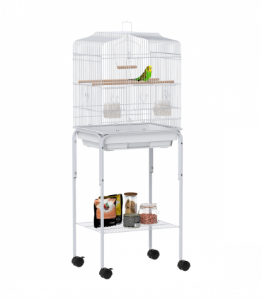 PawHut Bird Cage for Budgie Finch Canary Parakeet W/ Stand Tray White