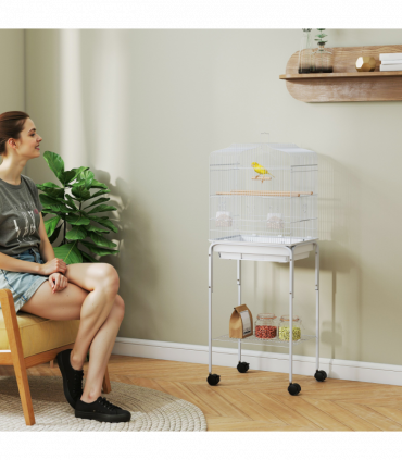 PawHut Bird Cage for Budgie Finch Canary Parakeet W/ Stand Tray White