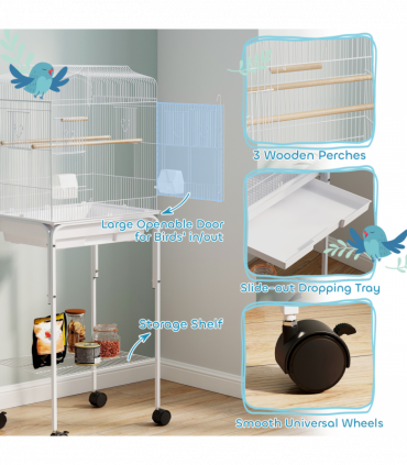 PawHut Bird Cage for Budgie Finch Canary Parakeet W/ Stand Tray White