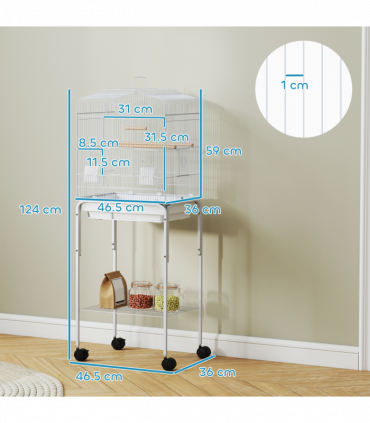 PawHut Bird Cage for Budgie Finch Canary Parakeet W/ Stand Tray White