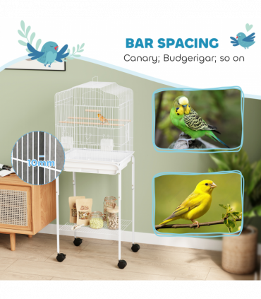 PawHut Bird Cage for Budgie Finch Canary Parakeet W/ Stand Tray White