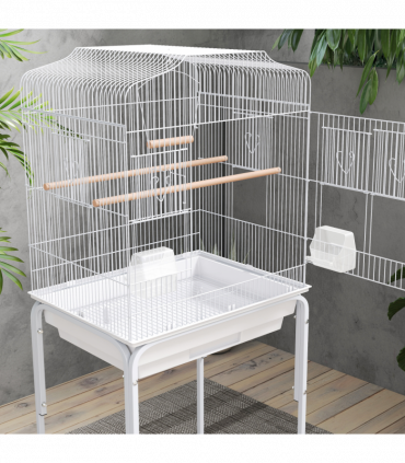 PawHut Bird Cage for Budgie Finch Canary Parakeet W/ Stand Tray White