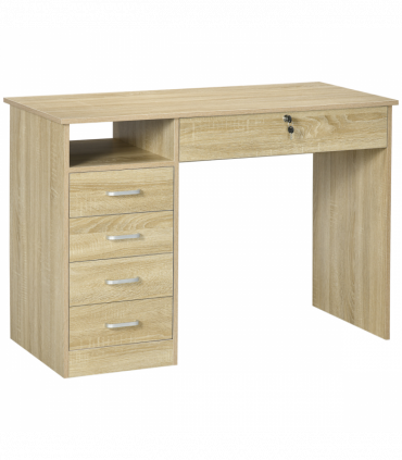 Computer Desk Writing Desk with Five Drawers for Home Office Oak