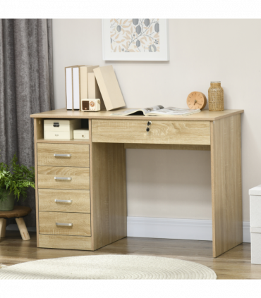 Computer Desk Writing Desk with Five Drawers for Home Office Oak