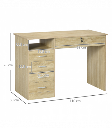 Computer Desk Writing Desk with Five Drawers for Home Office Oak
