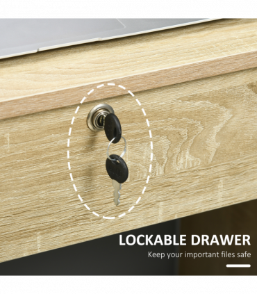 Computer Desk Writing Desk with Five Drawers for Home Office Oak