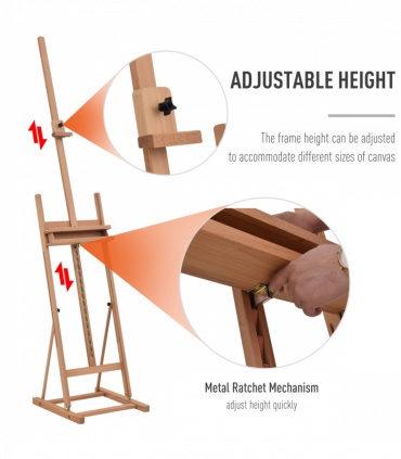 H-Frame Studio Easel Height Adjustable with Canvas Holder Pencil Case Vinsetto