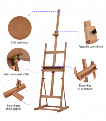 H-Frame Studio Easel Height Adjustable with Canvas Holder Pencil Case Vinsetto