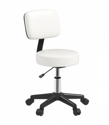 Swivel Salon Chair - Adjustable Height 43-55cm - Padded Seat Back 5 Wheels White