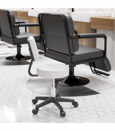Swivel Salon Chair - Adjustable Height 43-55cm - Padded Seat Back 5 Wheels White