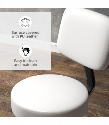 Swivel Salon Chair - Adjustable Height 43-55cm - Padded Seat Back 5 Wheels White