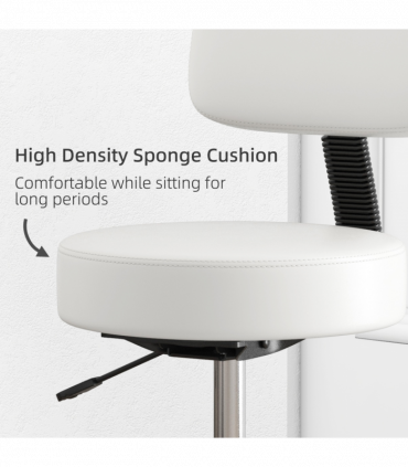 Swivel Salon Chair - Adjustable Height 43-55cm - Padded Seat Back 5 Wheels White