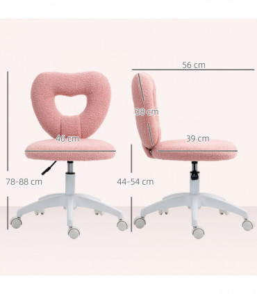 HOMCOM Armless Heart Desk Chair, Makeup Vanity Chair for Home, Pink