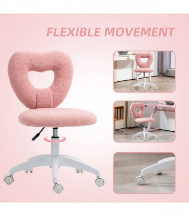HOMCOM Armless Heart Desk Chair, Makeup Vanity Chair for Home, Pink