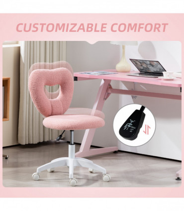 HOMCOM Armless Heart Desk Chair, Makeup Vanity Chair for Home, Pink