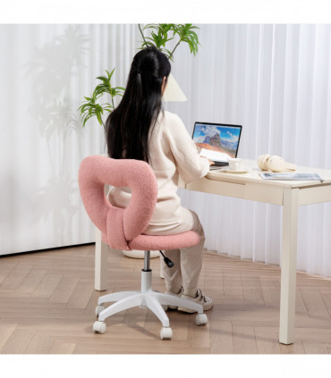 HOMCOM Armless Heart Desk Chair, Makeup Vanity Chair for Home, Pink