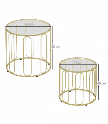 HOMCOM Coffee Table Set of 2, Nest of Tables with Metal Frame, Gold Tone