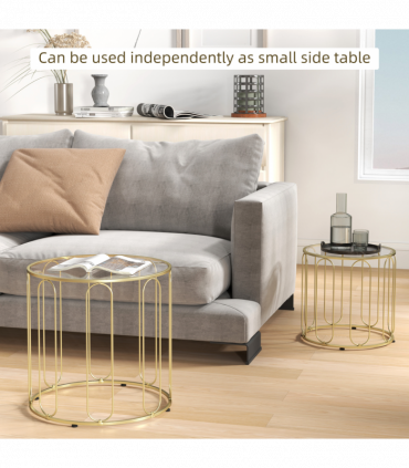 HOMCOM Coffee Table Set of 2, Nest of Tables with Metal Frame, Gold Tone