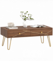 HOMCOM Coffee Table with Drawers, Living Room Table with Steel Base
