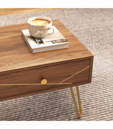 HOMCOM Coffee Table with Drawers, Living Room Table with Steel Base