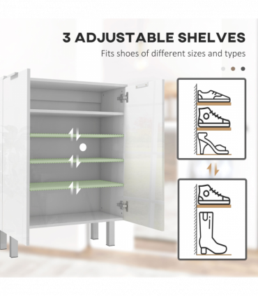 HOMCOM Shoe Storage Cabinet with Soft-Close Hinges & Adjust Shelves, High Gloss
