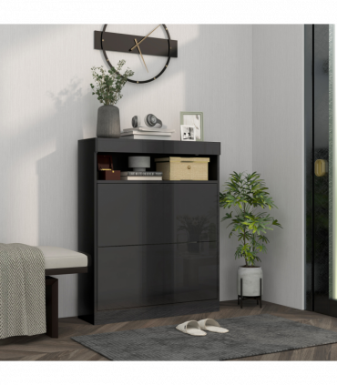 HOMCOM Wall Mounted or Freestanding Shoe Cabinet with 2 Flip Drawers, Black