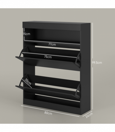 HOMCOM Wall Mounted or Freestanding Shoe Cabinet with 2 Flip Drawers, Black