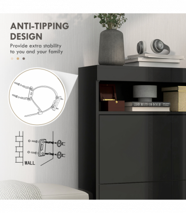 HOMCOM Wall Mounted or Freestanding Shoe Cabinet with 2 Flip Drawers, Black