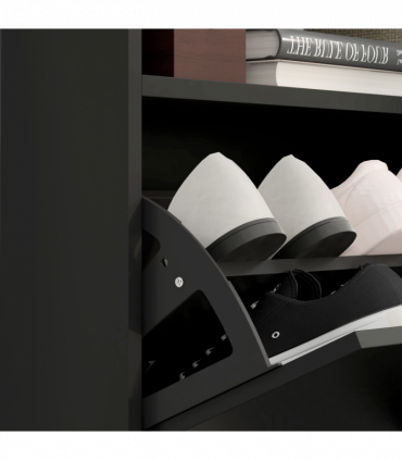 HOMCOM Wall Mounted or Freestanding Shoe Cabinet with 2 Flip Drawers, Black