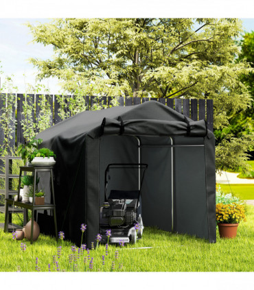 Outsunny Garden Tool Storage Shed with Roll-up Zipper Door, Black