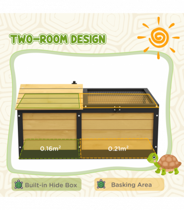 PawHut Wooden Tortoise House, Small Pet Reptile with Hide Shelter Den and Run