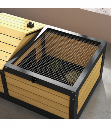 PawHut Wooden Tortoise House, Small Pet Reptile with Hide Shelter Den and Run