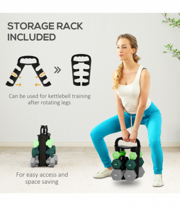 SPORTNOW Dumbbells Set with Storage Rack, 2 x 1kg, 2 x 3kg, 2 x 5kg, Green