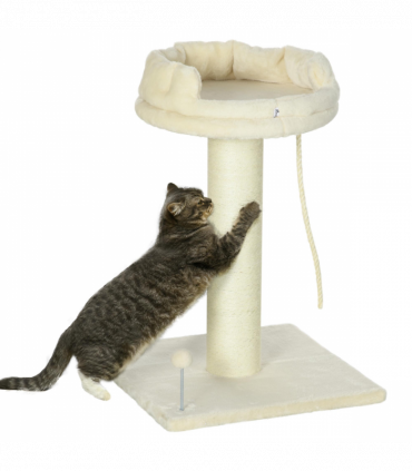 Cat Tree for Indoor Cats w/ Sisal Scratching Post, Spacious Kitten Bed - Cream