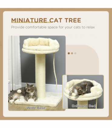 Cat Tree for Indoor Cats w/ Sisal Scratching Post, Spacious Kitten Bed - Cream
