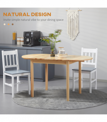 Expandable Pinewood Drop Leaf Dining Table for 4-6 People - Natural Finish