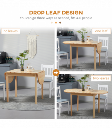 Expandable Pinewood Drop Leaf Dining Table for 4-6 People - Natural Finish