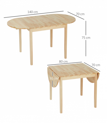 Expandable Pinewood Drop Leaf Dining Table for 4-6 People - Natural Finish