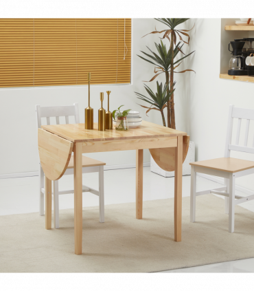 Expandable Pinewood Drop Leaf Dining Table for 4-6 People - Natural Finish