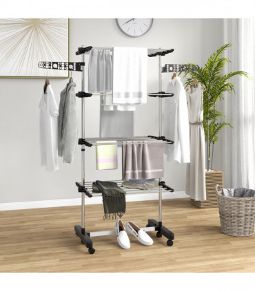 HOMCOM 4-Tier Large Clothes Airer Stainless Steel Clothes Drying Rack Black