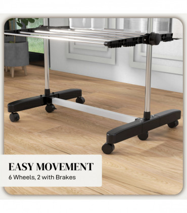 HOMCOM 4-Tier Large Clothes Airer Stainless Steel Clothes Drying Rack Black