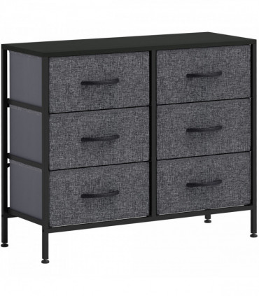 HOMCOM 6 Drawer Fabric Chest of Drawers w/ Wooden Top for Hallway Black