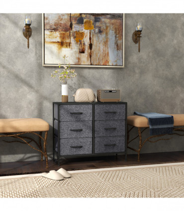 HOMCOM 6 Drawer Fabric Chest of Drawers w/ Wooden Top for Hallway Black
