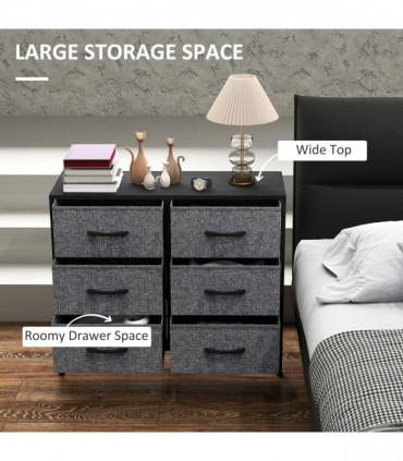 HOMCOM 6 Drawer Fabric Chest of Drawers w/ Wooden Top for Hallway Black
