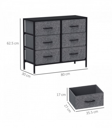 HOMCOM 6 Drawer Fabric Chest of Drawers w/ Wooden Top for Hallway Black